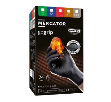 Boîte de 100 gants nitrile noir picots non poudrés GOGRIP - MERCATOR