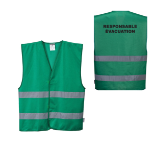 Gilets HV IONA Vert + transfert "RESPONSABLE ÉVACUATION""